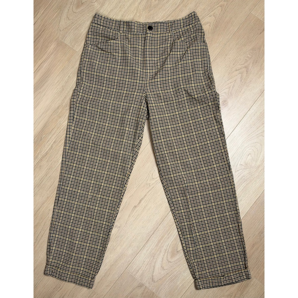 Urban Outfitters Plaid High Waisted Straight Leg Pants Tan Yellow Black Size M